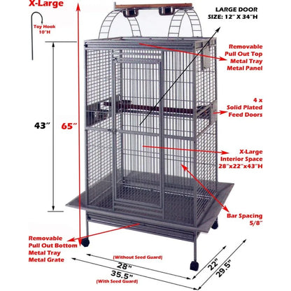 Extra Large 28 x 22 x 65 H Double Ladders Open Play Top Wrought Iron Bird Cage, Parrot Finch Macaw Cockatoo Cage