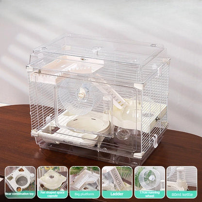 48cm Transparent Hamster Cage Acrylic Luxury Villa Spacious Habitat Breathable Home for Golden Hamster Supplies