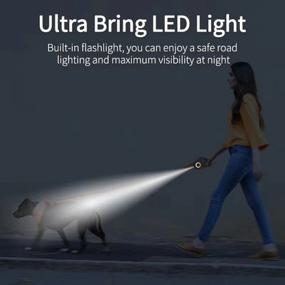 5M Automatic Retractable Dog Leash with Led Flashlight, Durable Nylon Lead for Dogs, Adjustable Walking Running Rope