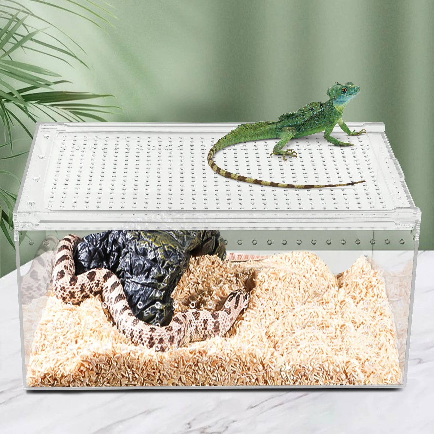 Clear Acrylic Reptile Terrarium 12x8x6 Inch Stackable with Magnetic Lock Ventilation for Spider Scorpion Frog Snake Pet Habitat