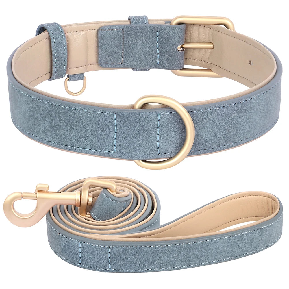 Soft Padded Dog Collar & Leash Set - Various Sizes and Colors