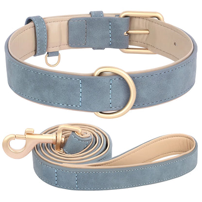 Soft Padded Dog Collar & Leash Set - Various Sizes and Colors