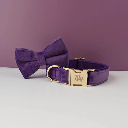 Velvet Collar Free Engrave Dog Collar  & Leash - different types