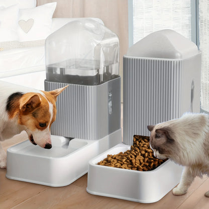 3.5L Automatic Dog/Cat Feeder And Water Dispenser Combo, All-in-One Gravity Pet Food Dispenser With Removable Stainless Steel Bo