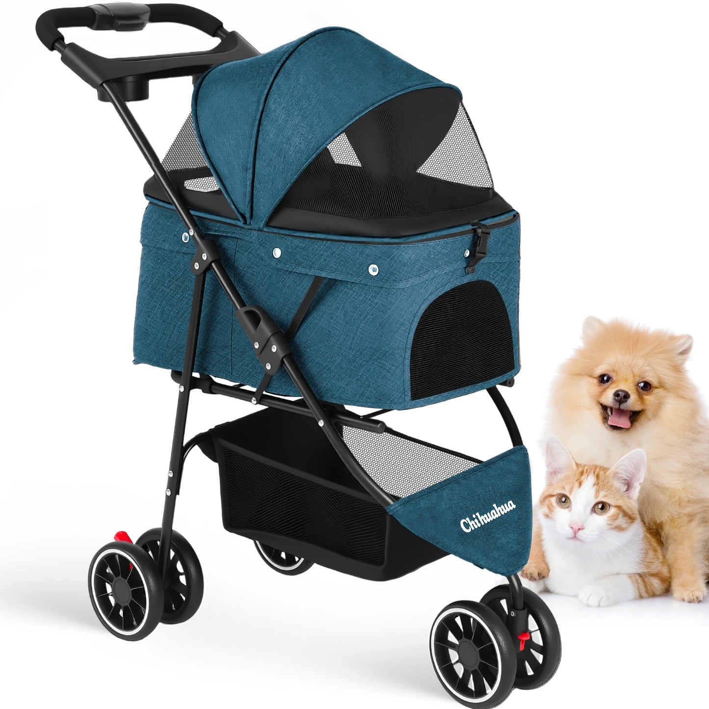 Pet Stroller For Small Dogs & Cats; Travel Portable Stroller, Foldable