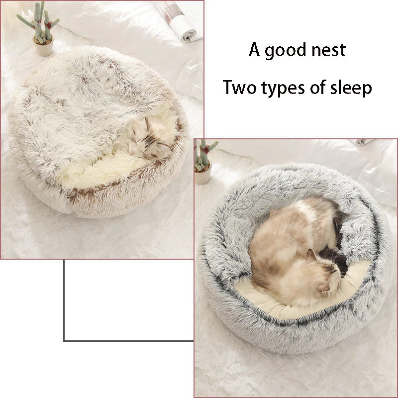 Soft Plush Pet Bed with Cover / Round Cat Bed Pet