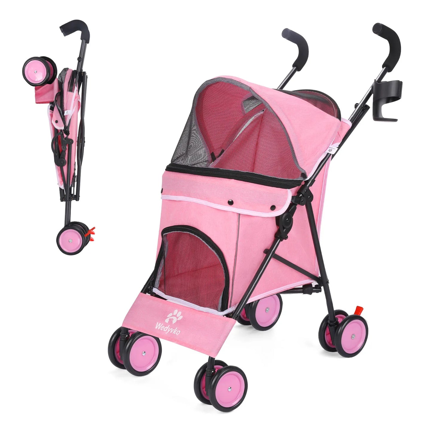 Pet Dog Stroller 4 Wheels Puppy Stroller Rotate with Brakes