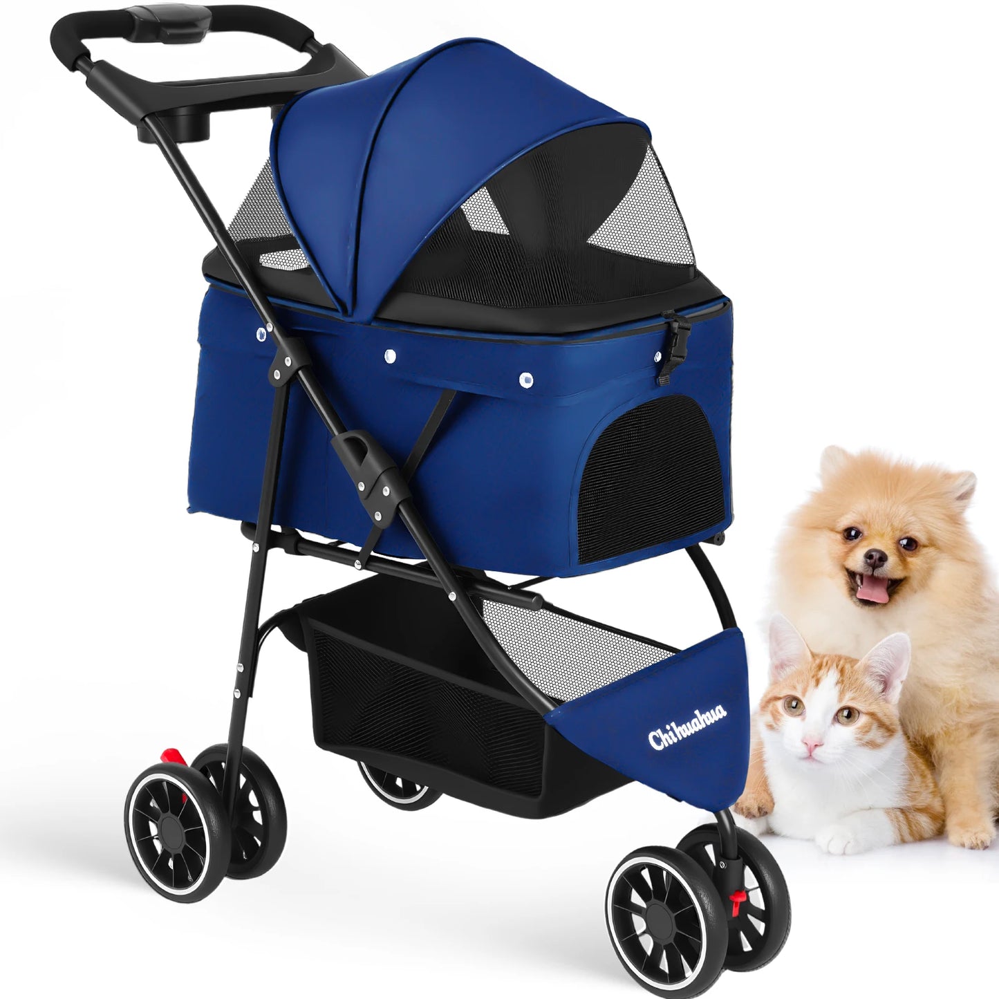 Pet Stroller For Small Dogs & Cats; Travel Portable Stroller, Foldable