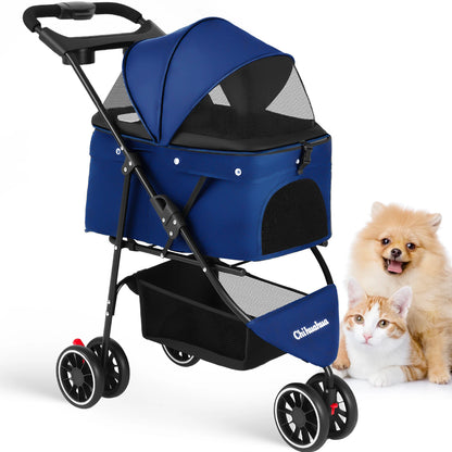 Pet Stroller For Small Dogs & Cats; Travel Portable Stroller, Foldable