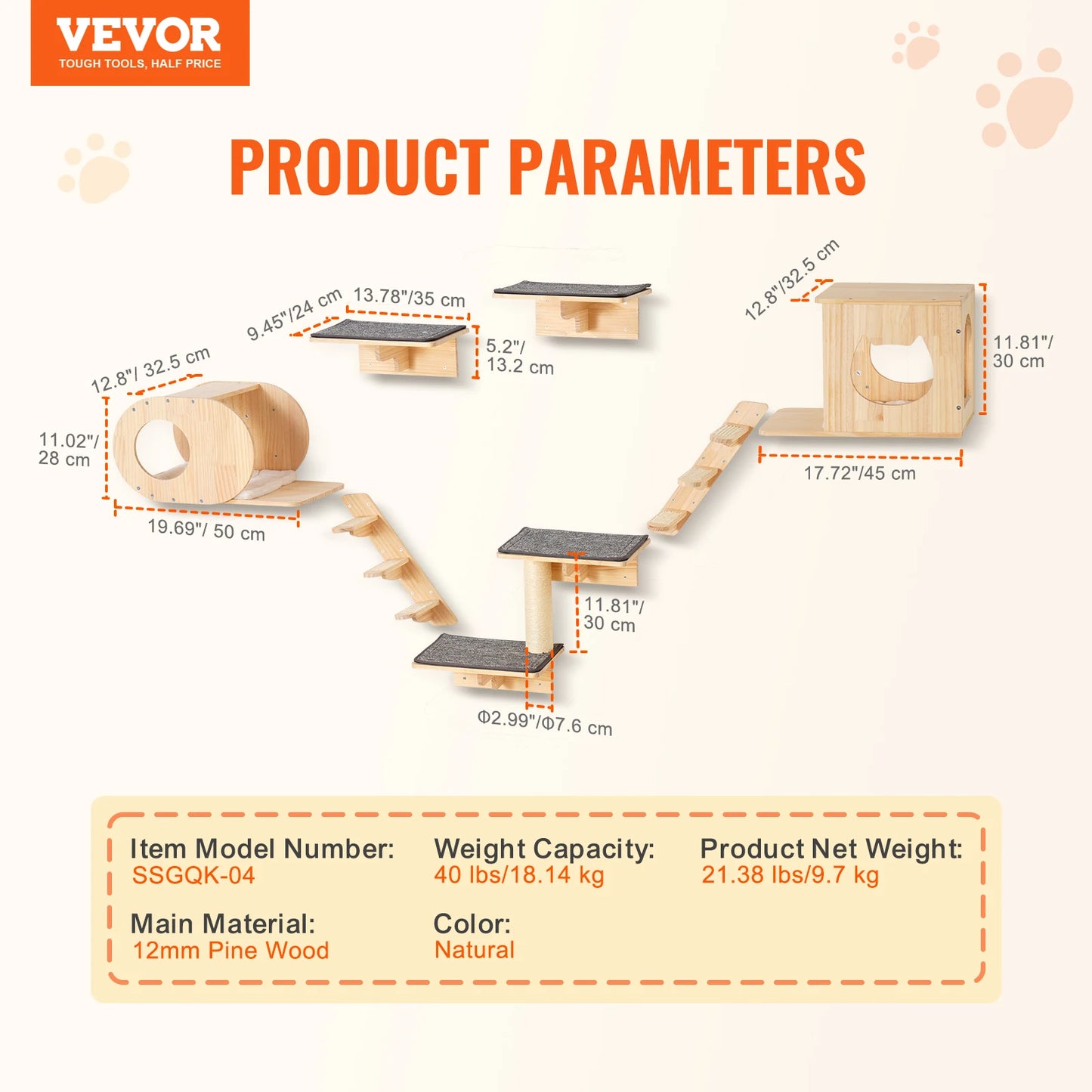 SucceBuy Wall Mounted Cat Shelves, Wall Shelves and Perches with Jumping Boards and Hammocks