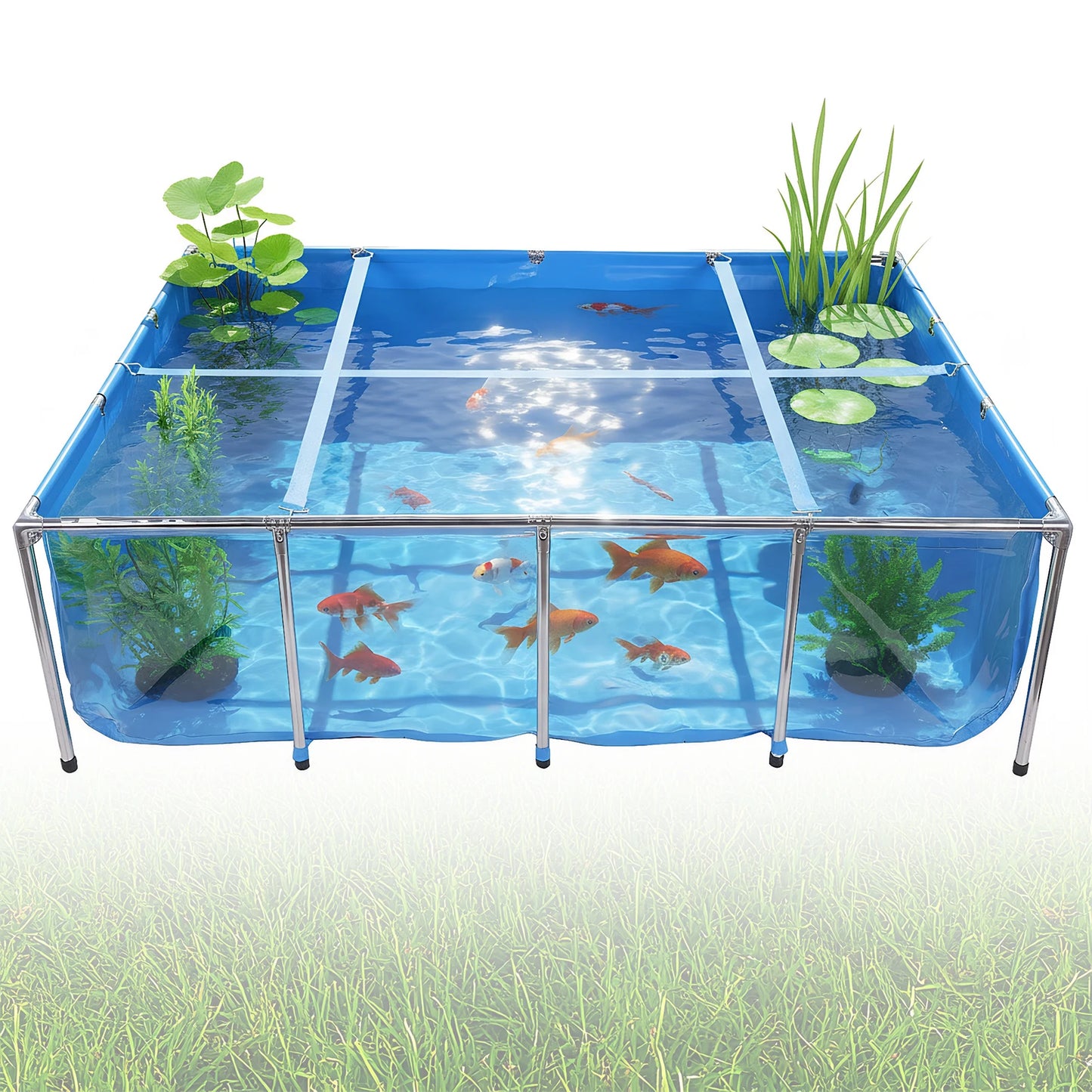 880Gallon PVC Canvas Fish Tank with Transparent Viewing Panel 400LBS Capacity with Drain Valve for Koi/Goldfish Breeding