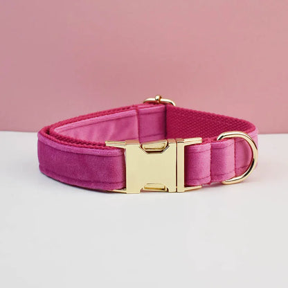 Velvet Collar Free Engrave Dog Collar  & Leash - different types