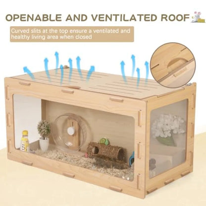 Wooden Hamster Cage Chewproof Bigger World - 32 Large Hamster Cages and Habitats with Openable Top and 3 Side Acrylic Sheets Id