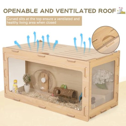 Wooden Hamster Cage Chewproof Bigger World - 32 Large Hamster Cages and Habitats with Openable Top and 3 Side Acrylic Sheets Id
