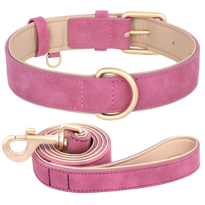 Soft Padded Dog Collar & Leash Set - Various Sizes and Colors