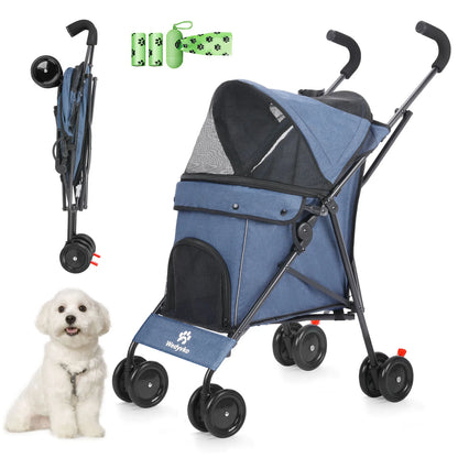 Pet Dog Stroller 4 Wheels Puppy Stroller Rotate with Brakes