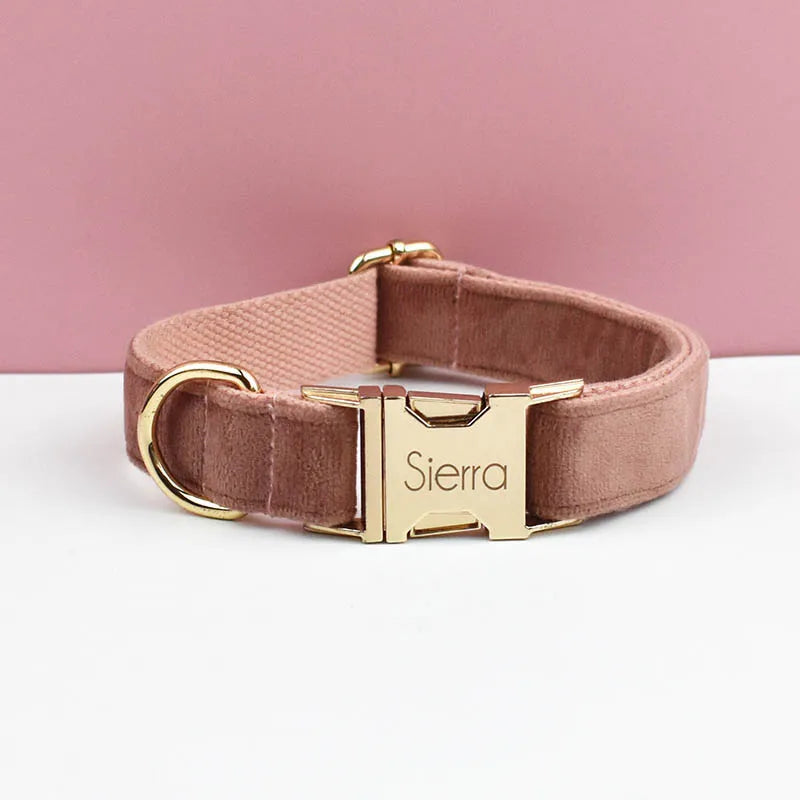 Velvet Collar Free Engrave Dog Collar  & Leash - different types