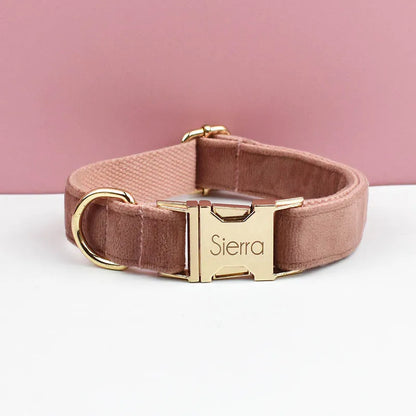 Velvet Collar Free Engrave Dog Collar  & Leash - different types
