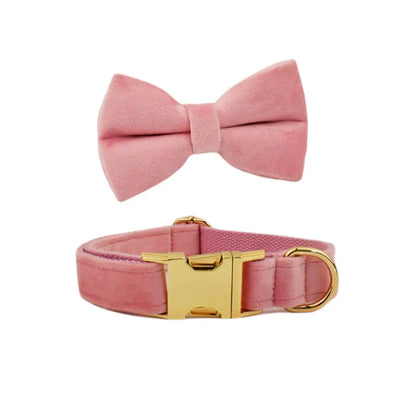 Velvet Collar Free Engrave Dog Collar  & Leash - different types