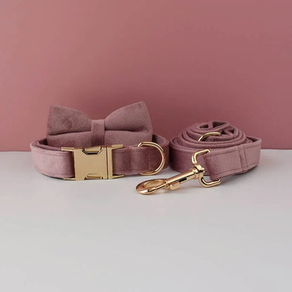 Velvet Collar Free Engrave Dog Collar  & Leash - different types