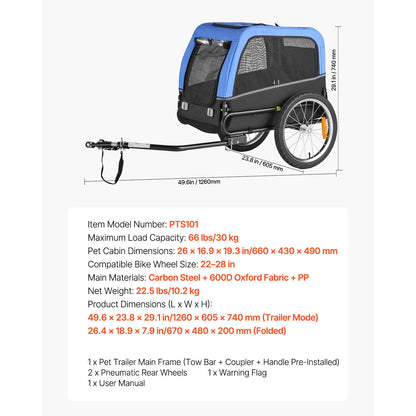 SucceBuy Dog Bike Trailer Bicycle Carrier for Small & Medium Dogs with Quick Release Wheel Universal Bicycle Coupler Flag