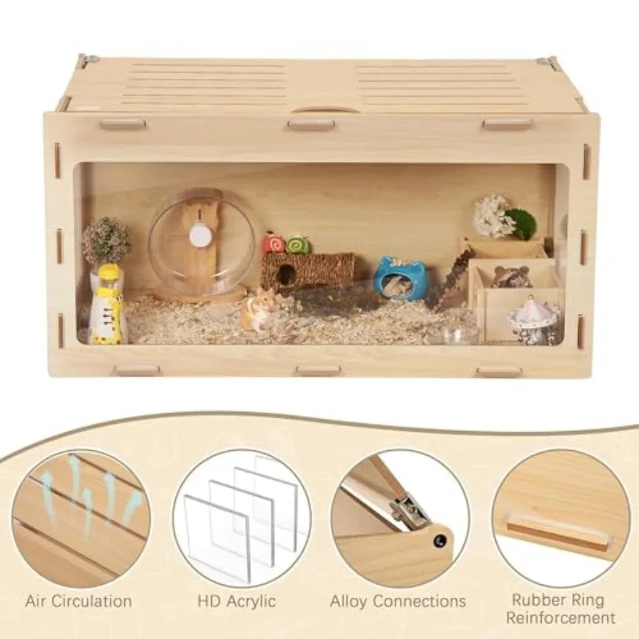 Wooden Hamster Cage Chewproof Bigger World - 32 Large Hamster Cages and Habitats with Openable Top and 3 Side Acrylic Sheets Id