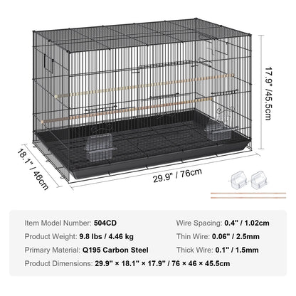 SucceBuy 30inch Pet Bird Cage, Metal Large Parakeet Cage with Rolling Stand Tray for Cockatiels Parrot Budgies Lovebird Canaries