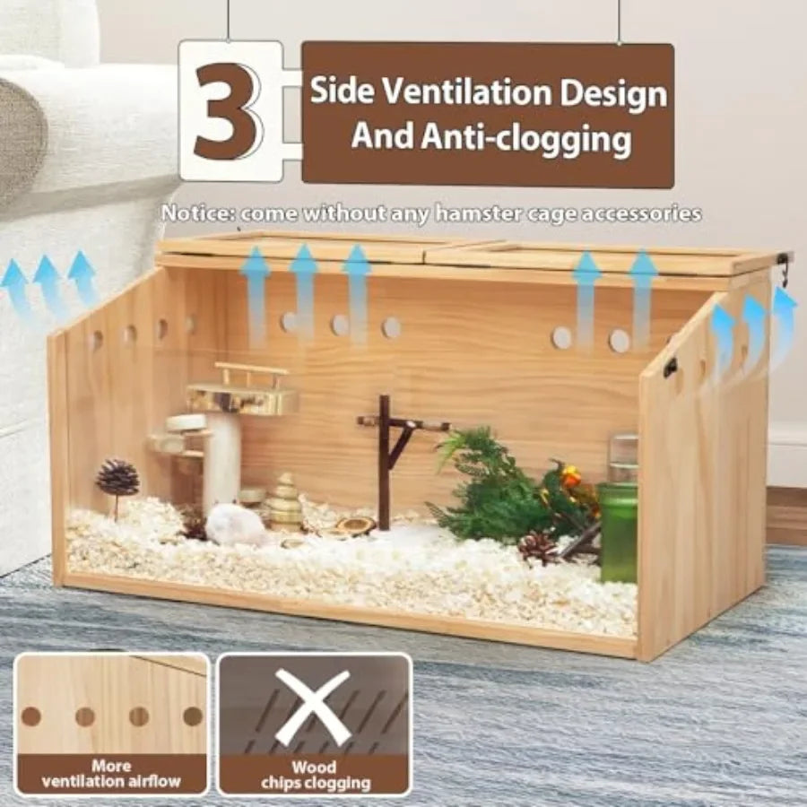 Wooden Hamster Cage Large Hamster Habitats Enclosure with Acrylic Window and Openable Top 32" L x 16" W x 16" H Small Animal Ca