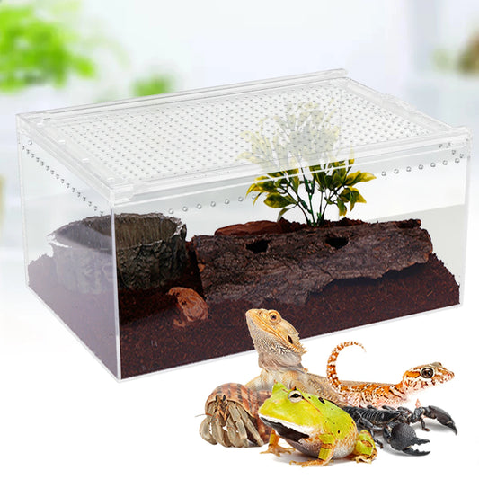 Clear Acrylic Reptile Feeding Box,Rectangular Reptile Pet Breeding Cage 30*20*15cm for Horned Frogs,Scorpions