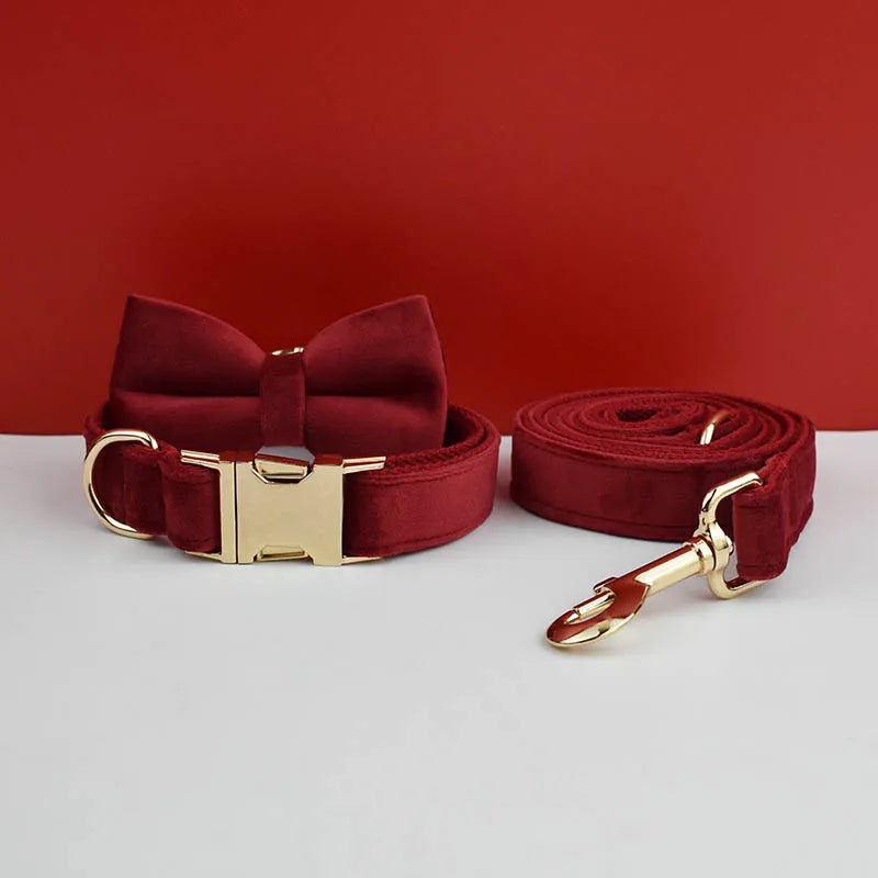 Velvet Collar Free Engrave Dog Collar  & Leash - different types