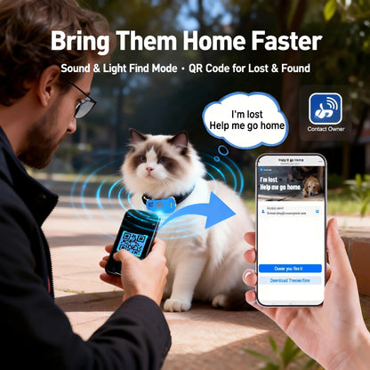GPS Pet Tracker for Dogs and Cat -  Real Time Tracking, Unlimited Distance, QR Code Anti-Lost Locator with 1-year Service
