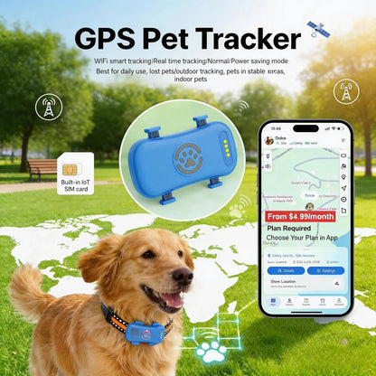 GPS Pet Tracker 4G for Dogs & Cats, Built-in SIM with Real-Time Tracking, WiFi Home Positioning