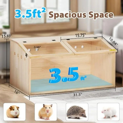Wooden Hamster Cage Large Hamster Habitats Enclosure with Acrylic Window and Openable Top 32" L x 16" W x 16" H Small Animal Ca