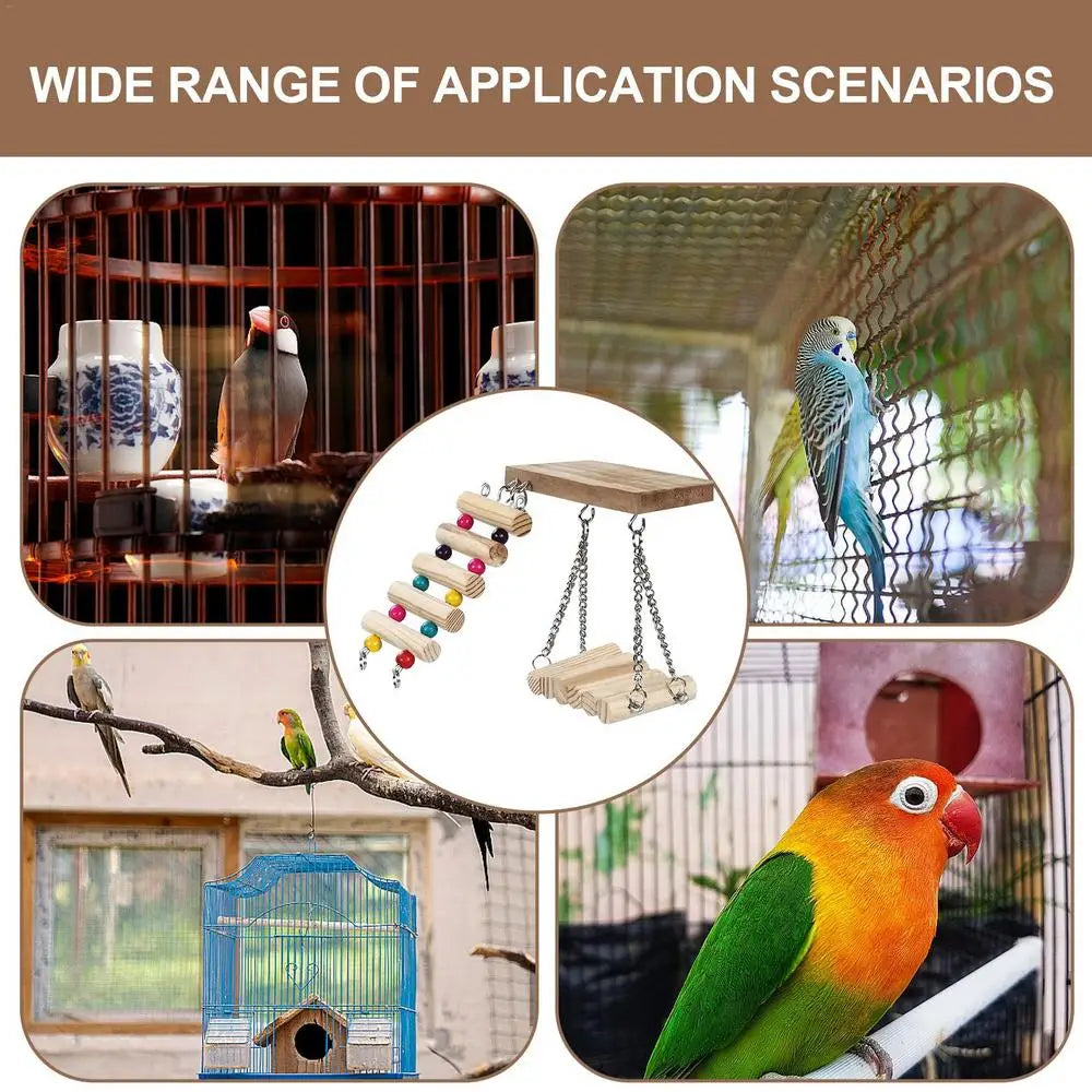 Bird Swing Perch Cockatiel Swing With Climbing Ladder Parrot Chew Toys For Parakeets
