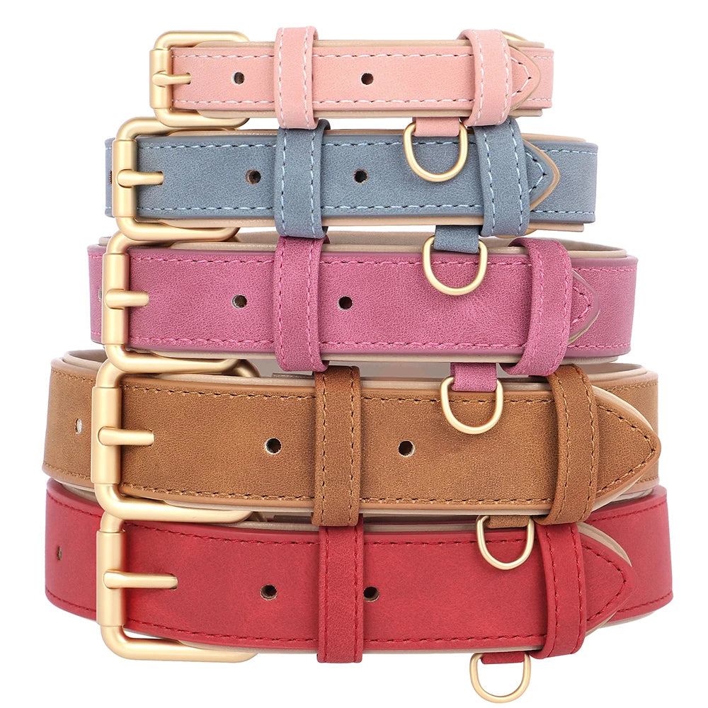 Soft Padded Dog Collar & Leash Set - Various Sizes and Colors