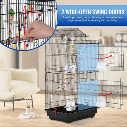 39-Inch Parrot Cage with Play Top, Rolling Stand & Easy-Clean Tray for Small Birds