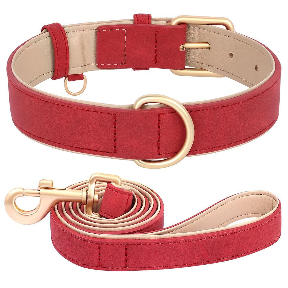Soft Padded Dog Collar & Leash Set - Various Sizes and Colors
