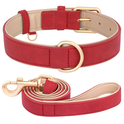 Soft Padded Dog Collar & Leash Set - Various Sizes and Colors