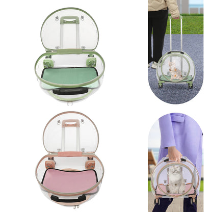 Pink/Green Breathable Cat Carrier with 4 Rolling Wheels 16 x 10.5 x 18 inches for Cats Weighing Within 20 lbs