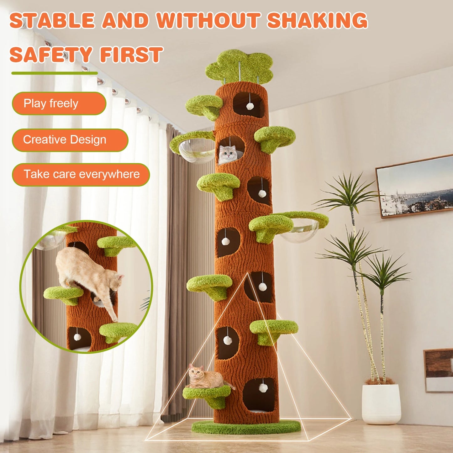 Large Cat Tree with Scratching Post, Tall Cat Tree Tower