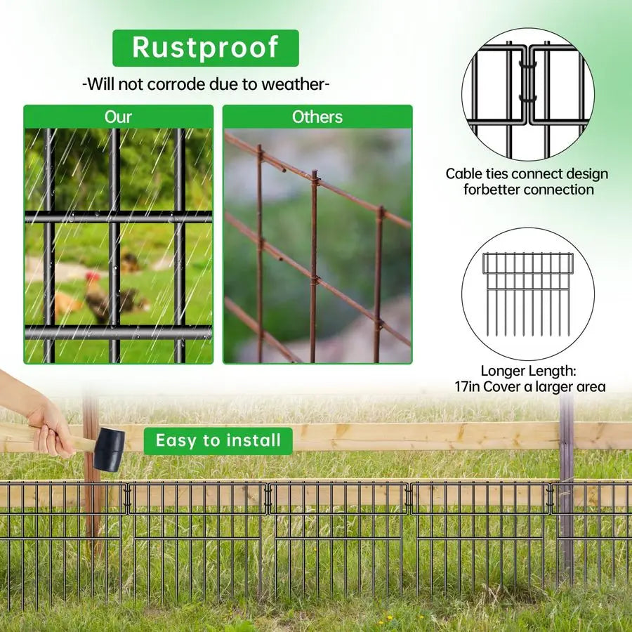 13inH Animal Barrier Fence, 28 Panels No Dig Fence for Dogs, 1.52IN Gap Anti Digging Dog Barrier, Rustproof Metal Garden