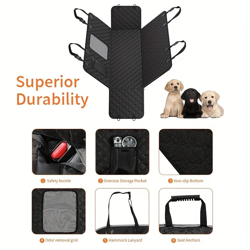 Dog Car Seat Cover With Storage Pockets, Mesh Visual Window, Waterproof Nonslip, Heavy Duty Scratchproof Backseat Seat Cover