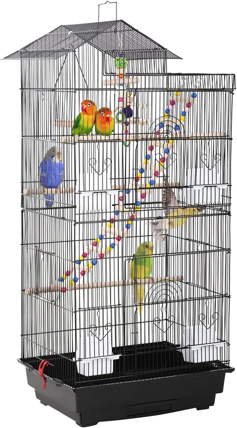 39-Inch Parrot Cage with Play Top, Rolling Stand & Easy-Clean Tray for Small Birds
