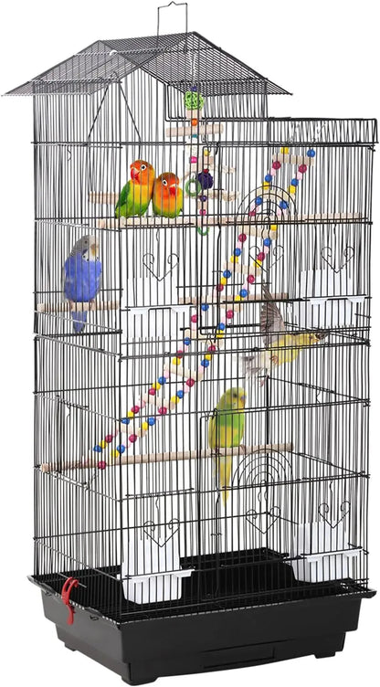 39-Inch Parrot Cage with Play Top, Rolling Stand & Easy-Clean Tray for Small Birds