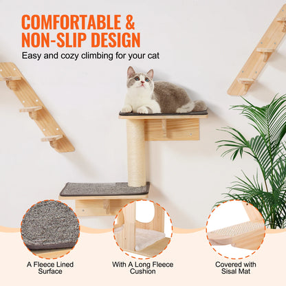 SucceBuy Wall Mounted Cat Shelves, Wall Shelves and Perches with Jumping Boards and Hammocks