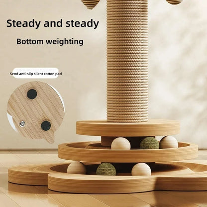 Indoor Cat Scratching Post for Home Pets, 2-Layer Ball Track Kitten Toy with Teasing Wand