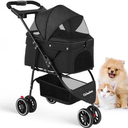 Pet Stroller For Small Dogs & Cats; Travel Portable Stroller, Foldable