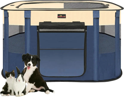 Foldable Pet Playpen, Portable Dog Kennel Tent for Indoor or Outdoor Use with Carrying Case