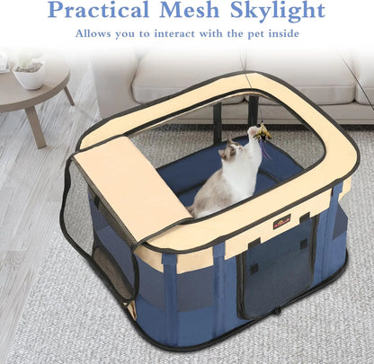 Foldable Pet Playpen, Portable Dog Kennel Tent for Indoor or Outdoor Use with Carrying Case