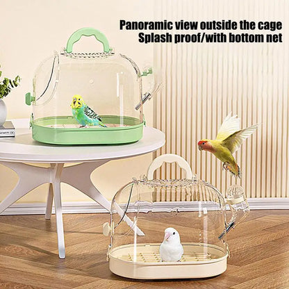 Bird Transport Cage Breathable Bird Carrier Travel Bag Take-Out Transparent Cage Breathable Parrot Cage with Escape-Proof Buckle